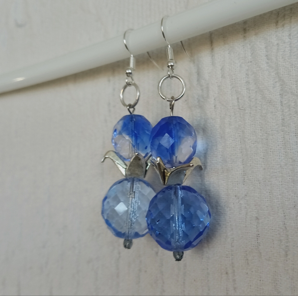 Hand Crafted Origami Cranes On Sparkling Blue Water Crystals Maximalist Silver - Picture 5 of 7